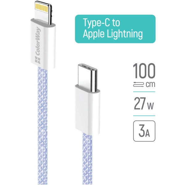 Купить Кабель ColorWay USB-C - Lightning 27W 3A 1m Purple (CW-CBPDCL061-PU) - фото 9