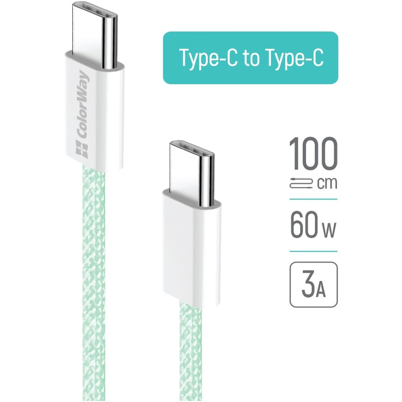 Купить Кабель ColorWay USB-C 60W 3А 1m Green (CW-CBPDCC061-G) - фото 9