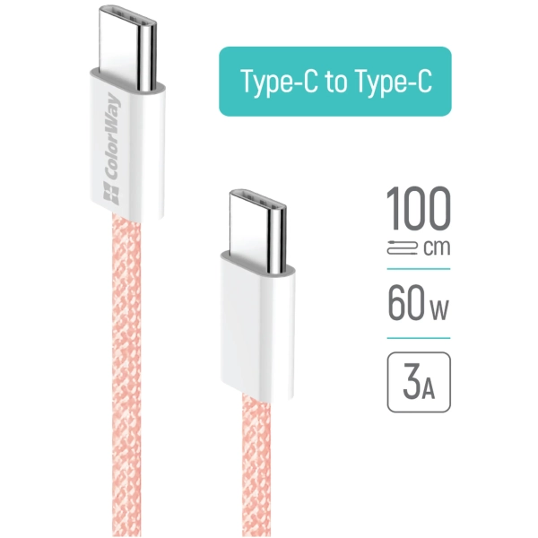 Купить Кабель ColorWay USB-C 60W 3А 1m Pink (CW-CBPDCC061-P) - фото 9