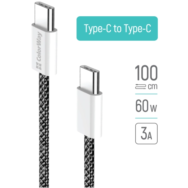 Купить Кабель ColorWay USB-C 60W 3А 1m Black (CW-CBPDCC061-BK) - фото 9