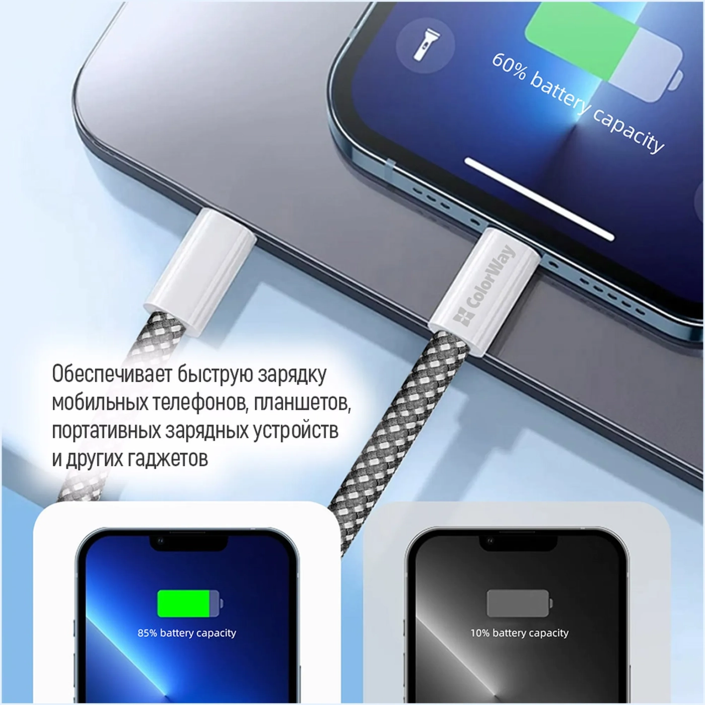Купить Кабель ColorWay USB-C 60W 3А 1m Black (CW-CBPDCC061-BK) - фото 13