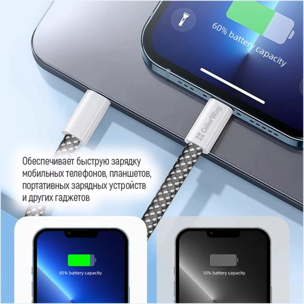 Купить Кабель ColorWay USB-C 60W 3А 1m Black (CW-CBPDCC061-BK) - фото 13