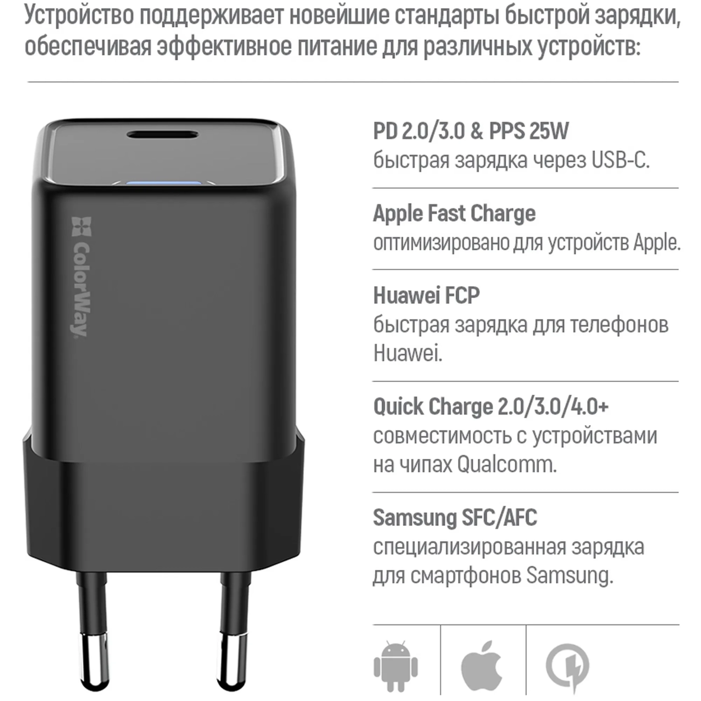 Купить Зарядное устройство СolorWay GaN 25W 3A USB-C Black (CW-CHS052PD-BK) - фото 8