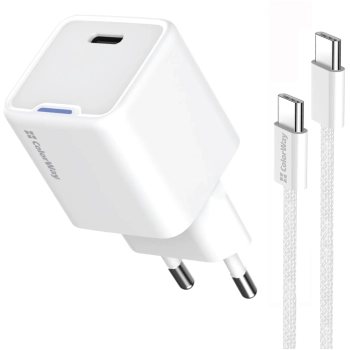 Купить Зарядное устройство СolorWay GaN 30W 3A USB-C White + кабель (CW-CHS054PDC-WT) - фото 1