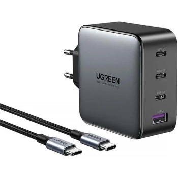 Купить Зарядное устройство Ugreen CD226 100W 4xUSB (3хUSB-C+USB-A) GaN Grey + USB-C Cable (90575) - фото 1