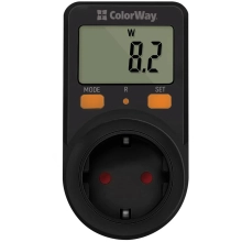Купити Енергометр цифровий W/V/A/C/KWh ColorWay для розетки 16A/3680W Black (CW-VM16-01D) - фото 1