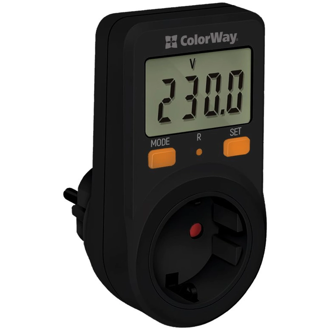 Купити Енергометр цифровий W/V/A/C/KWh ColorWay для розетки 16A/3680W Black (CW-VM16-01D) - фото 2