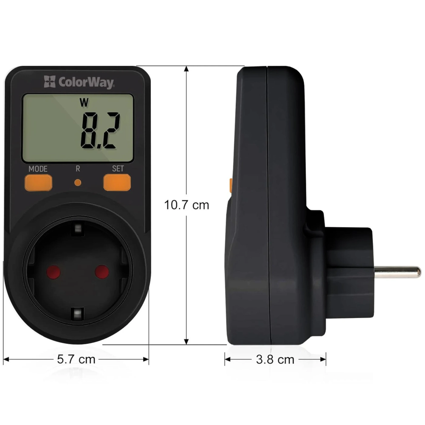 Купити Енергометр цифровий W/V/A/C/KWh ColorWay для розетки 16A/3680W Black (CW-VM16-01D) - фото 4
