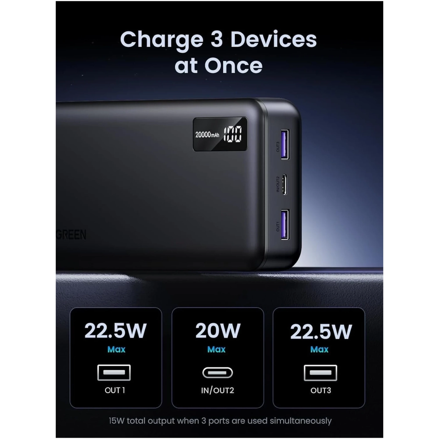 Купити Павербанк УМБ Ugreen PB312 20000mAh 20W Black (25683) - фото 7