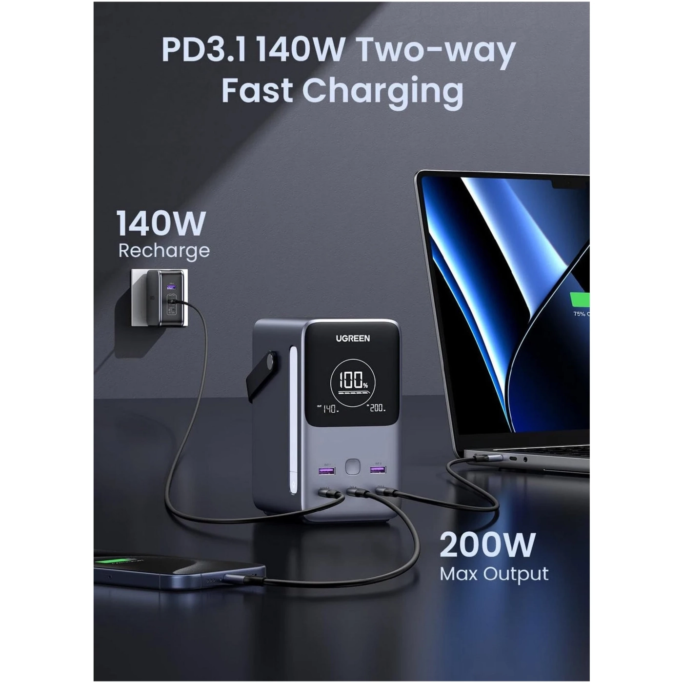 Купити Павербанк УМБ Ugreen PB770 48000mAh 300W Gray (25286) - фото 7