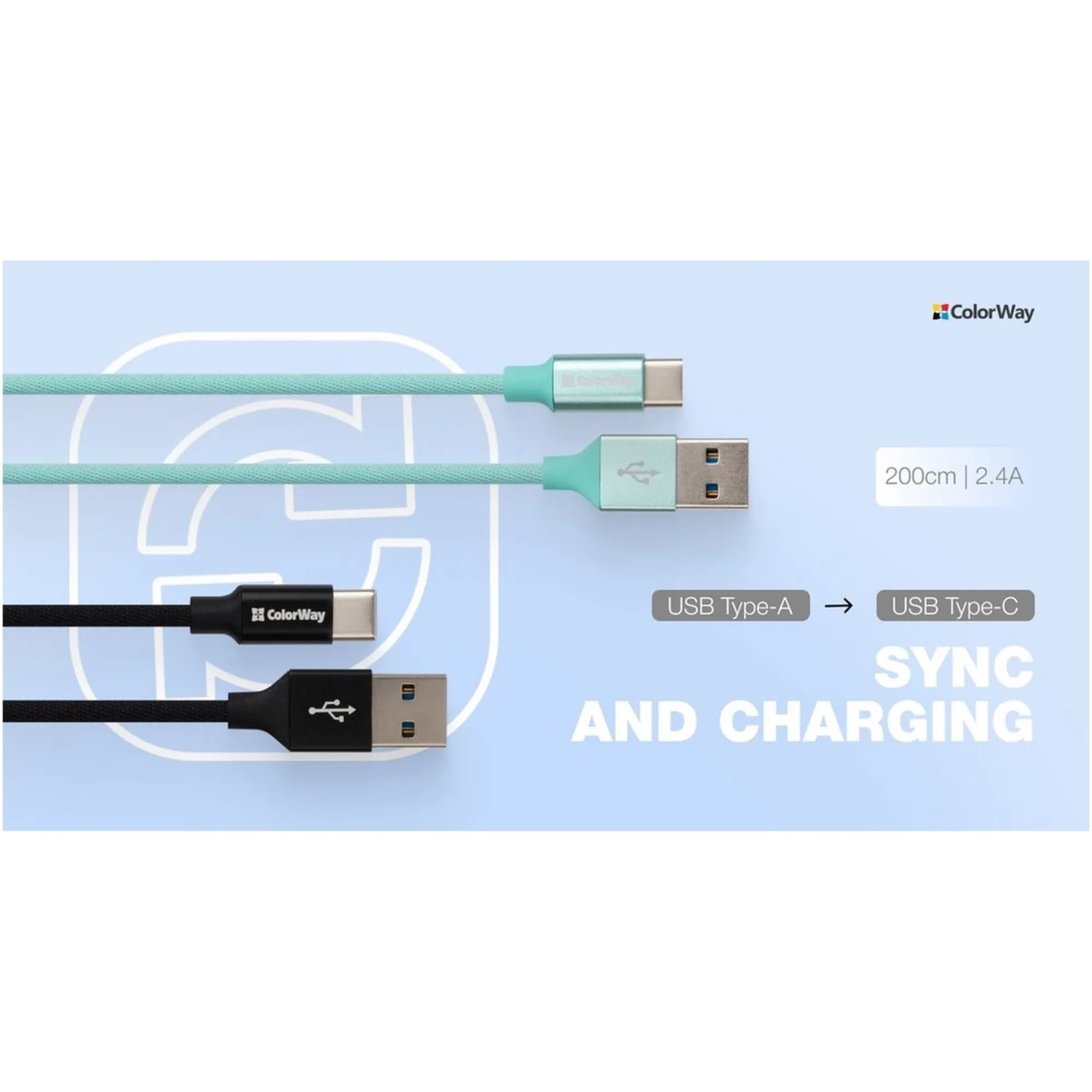 Купить Кабель СolorWay USB - USB-C 2.4A 2m Mint (CW-CBUC008-MT) - фото 6