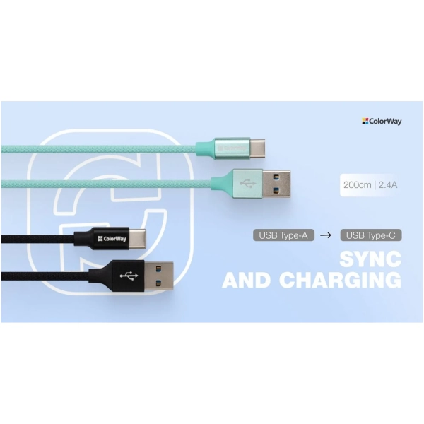 Купить Кабель СolorWay USB - USB-C 2.4A 2m Mint (CW-CBUC008-MT) - фото 6