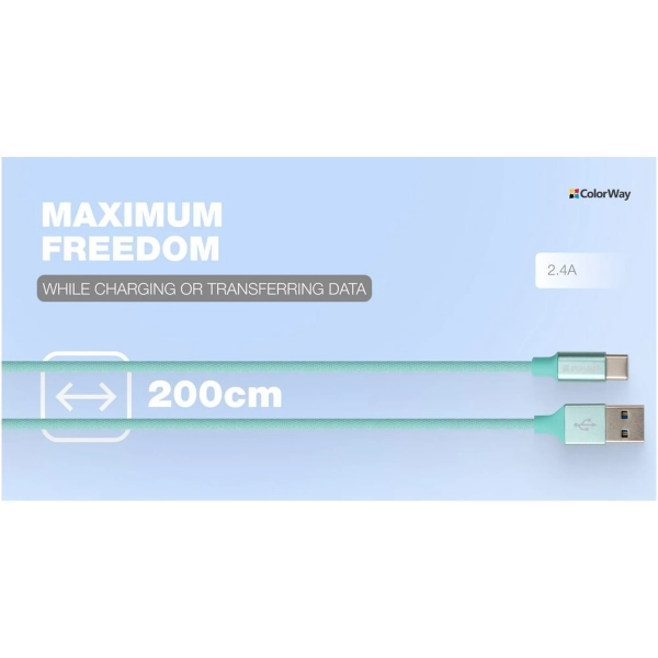 Купить Кабель СolorWay USB - USB-C 2.4A 2m Mint (CW-CBUC008-MT) - фото 7