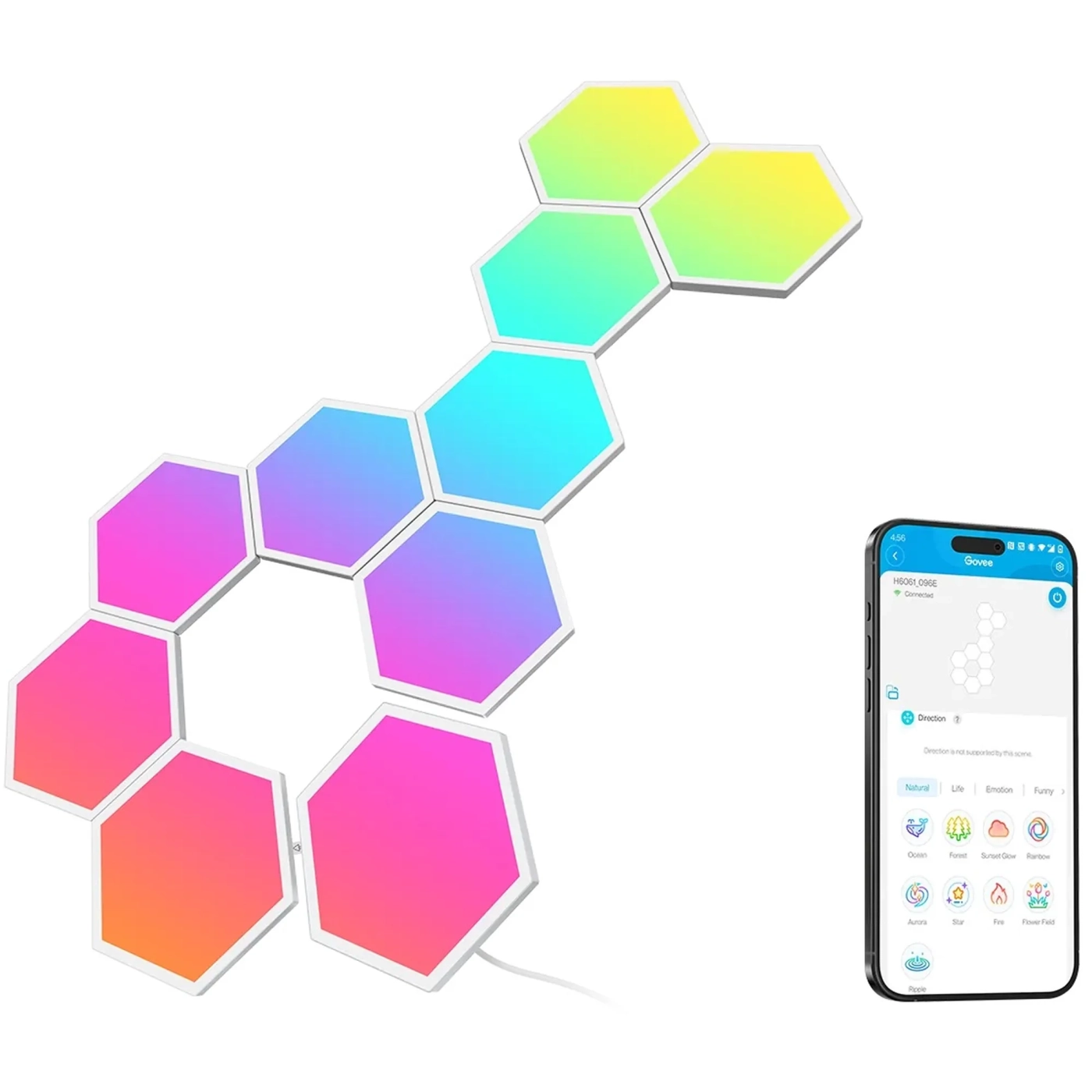 Купить Набор светильников настенных Govee H6061 Glide Hexa Light Panels 10pcs RGB White (B6061301) - фото 2