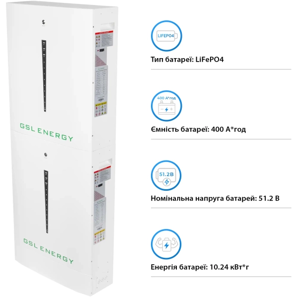 Купить Аккумуляторная батарея GSL 51.2V 400Ah 20.48kWh LiFePO4 (2xHESS51200A) - фото 3