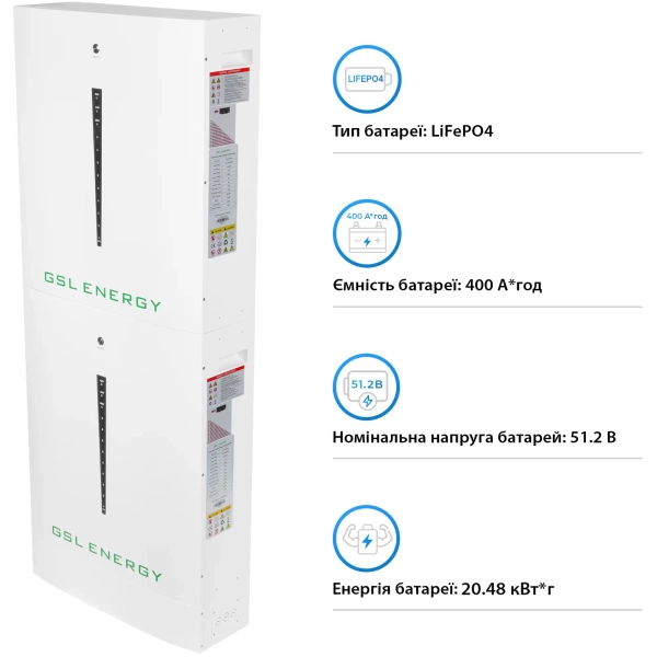 Купить Аккумуляторная батарея GSL 51.2V 400Ah 20.48kWh LiFePO4 (2xHESS51200A) - фото 4
