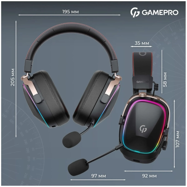 Купить Навушники GamePro Asgard Valkyria Wireless RGB Tri-Mod Black (HSW249) - фото 15