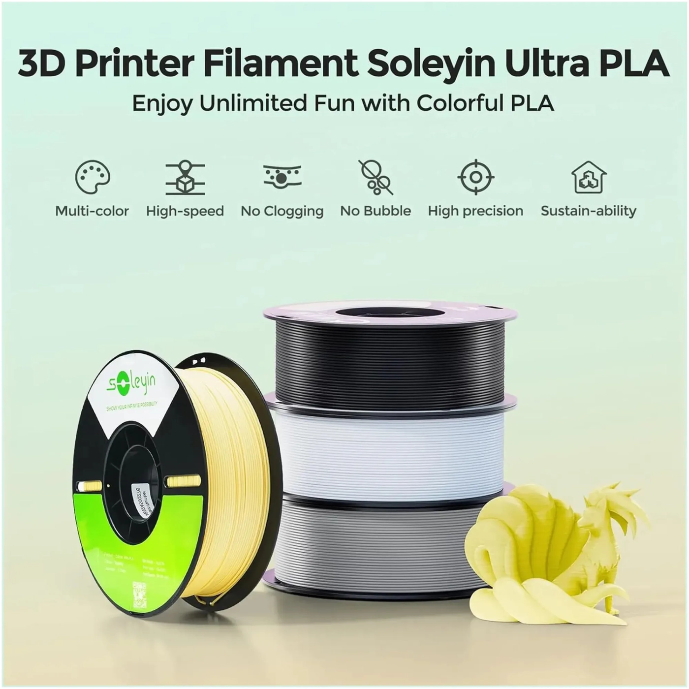Купити Ultra PLA Filament (пластик) для 3D принтера Creality Soleyin 1кг, 1.75мм, ананасово-жовтий (3301010506) - фото 2