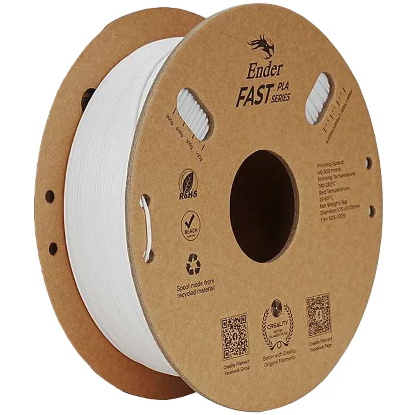 Купити Fast PLA Filament (пластик) для 3D принтера CREALITY Ender 2x1кг, 1.75мм, білий (3301010396) - фото 2