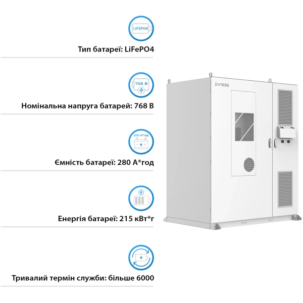Купить Система хранения энергии Dyness DH200F 100kW PCS 768V 280Ah 215kWh LiFePO4 IP55, 3x50kW MPPT Fire Extinguisher, Air Conditioner - фото 5