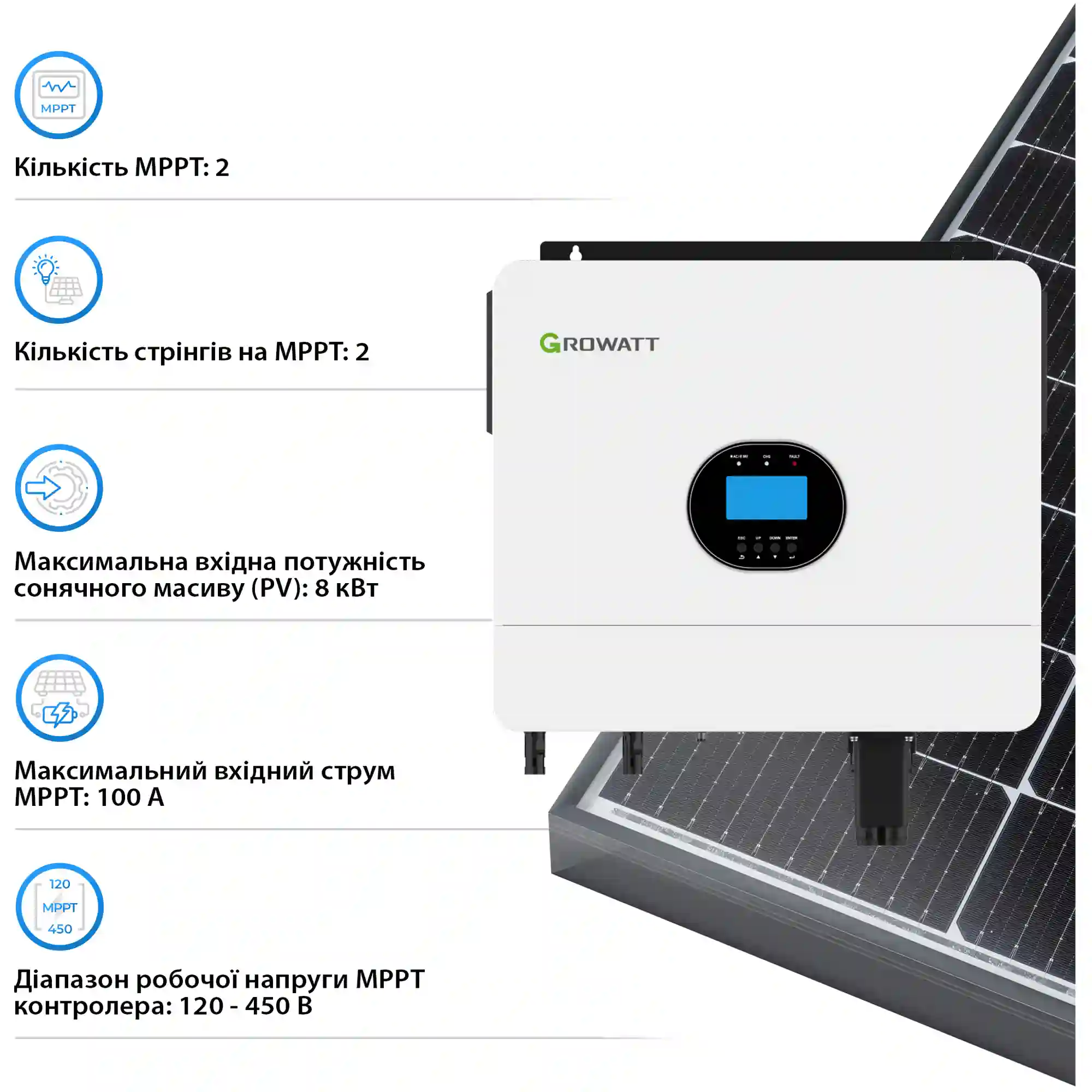 Купити Автономний інвертор Growatt SPF 6000 ES Plus 6kW 48V 2 MPPT 230V 1-ph (SPF6000ESPLUS) - фото 4