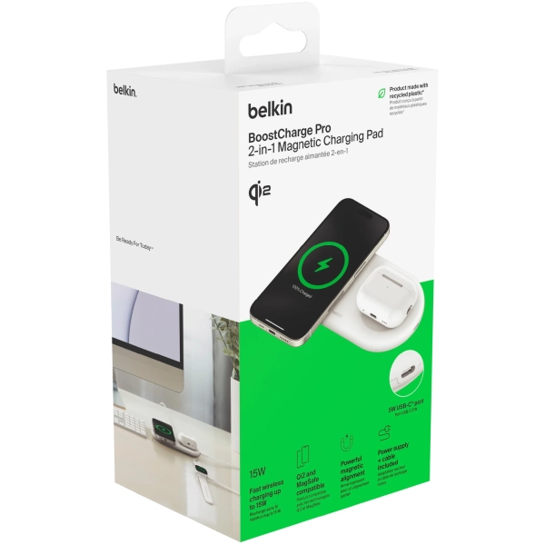 Купить Беспроводное зарядное устройство Belkin 2в1 15Вт Pad Qi2 White (WIZ021VFWH) - фото 6