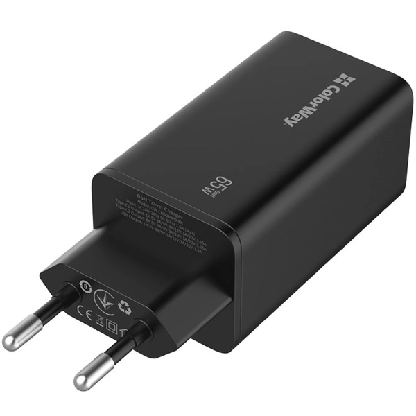 Купить Зарядное устройство ColorWay 2USB-C+USB 65W GaN3 Pro Black (CW-CHS039PD-BK) - фото 3