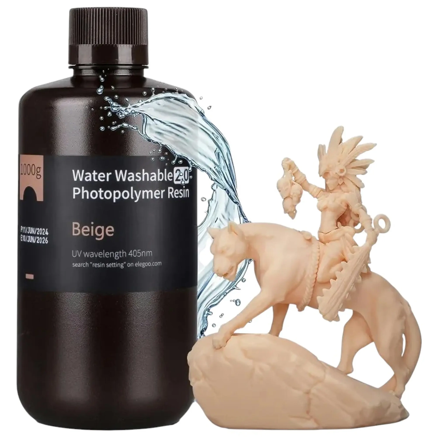 Купити Фотополімерна смола ELEGOO Water Washable Resin 2.0 1кг, бежева (50.103.0201) - фото 1