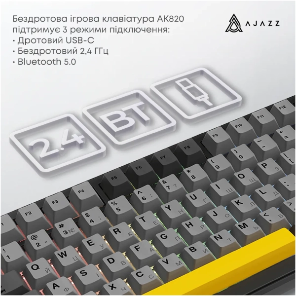 Купить Клавиатура AK820 MAX PLUS RGB Daydream Switch Wireless Black/Gray/Yellow (AK820MAX-DD-BGY) - фото 4