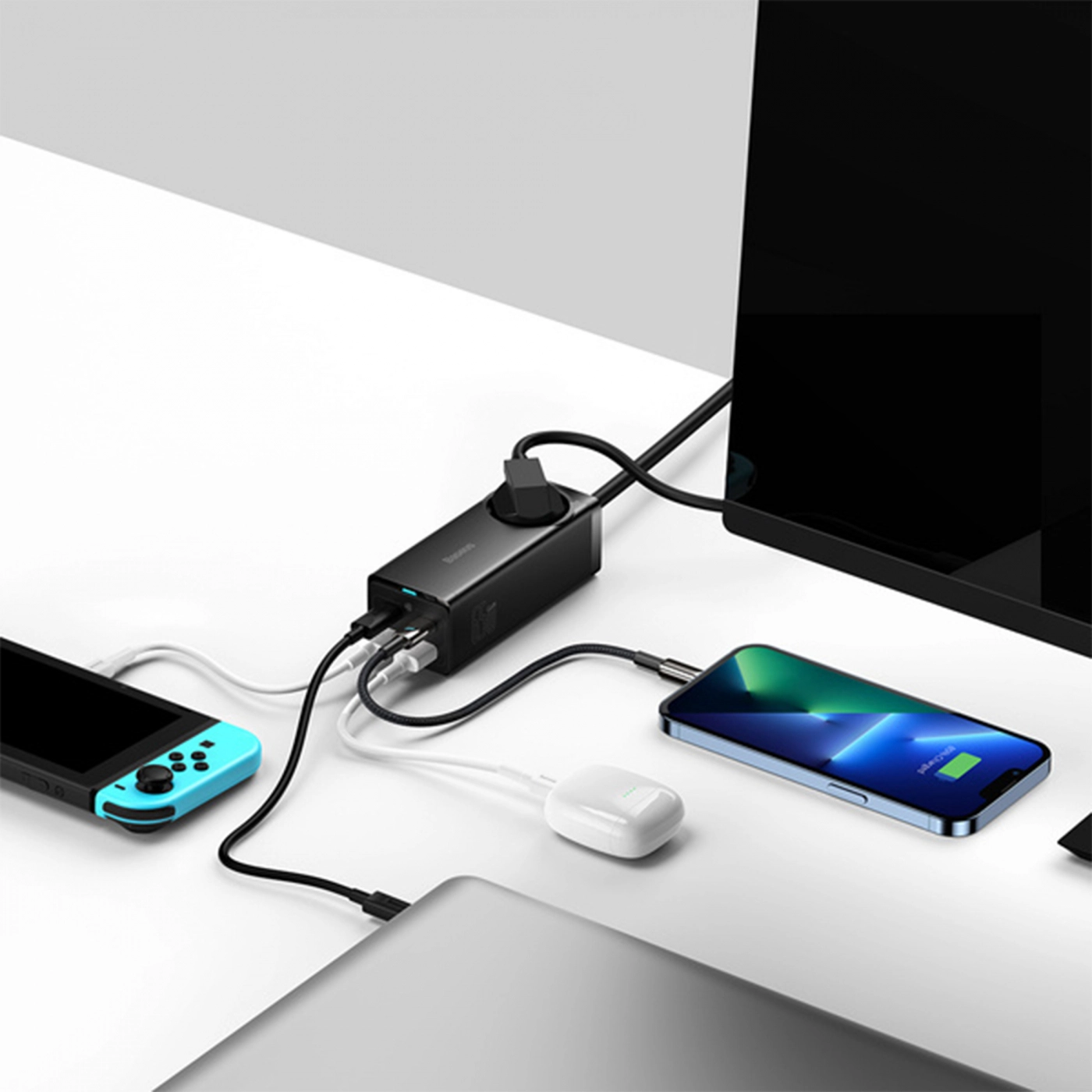Купити Зарядний пристрій Baseus GaN3 Pro Desktop Powerstrip AC+2U+2C 65W EU Black (Include charging Cable Type-C) - фото 7