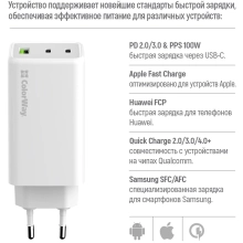 Купить Зарядное устройство ColorWay GaN Mini 100W 1xUSB-A, 2xUSB-C Fast Charging White (CW-CHS061PD-WT) - фото 8
