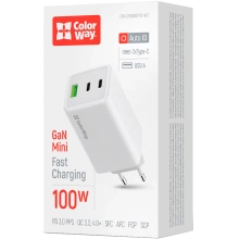 Купить Зарядное устройство ColorWay GaN Mini 100W 1xUSB-A, 2xUSB-C Fast Charging White (CW-CHS061PD-WT) - фото 13