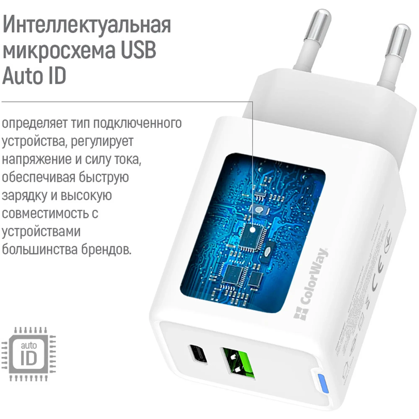 Купити Зарядний пристрій ColorWay GaN Mini 45W 1xUSB-A, 1xUSB-C Fast Charging White (CW-CHS060PD-WT) - фото 9