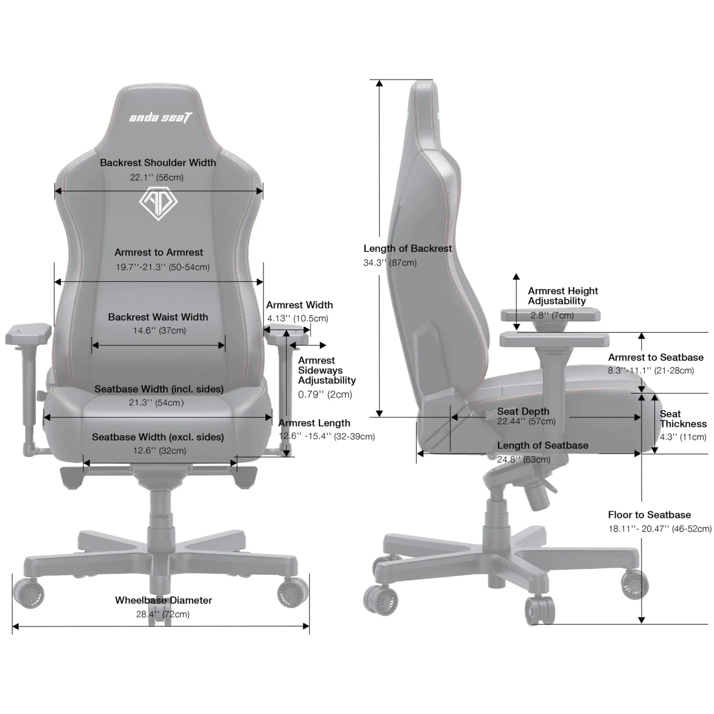 Купить Кресло для геймеров Anda Seat Kaiser 3E XL Grey Fabric (AD23YC-XL-09-G-CF-G01) - фото 11