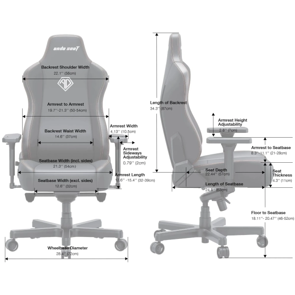 Купить Кресло для геймеров Anda Seat Kaiser 3E XL Grey Fabric (AD23YC-XL-09-G-CF-G01) - фото 11