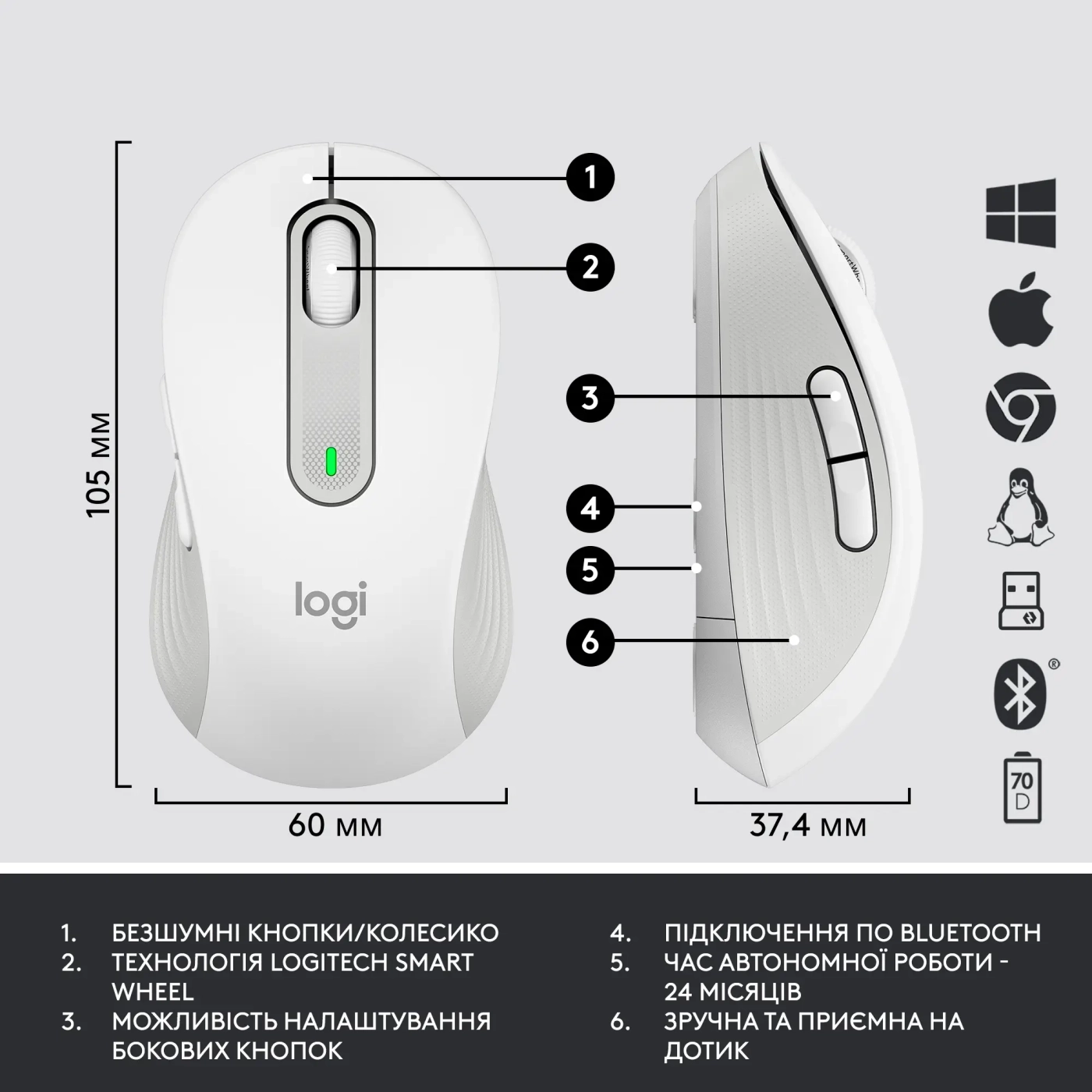 Купить Комплект клавиатура и мышь Logitech Signature MK650 Combo for Business Off-white (920-011032) - фото 8