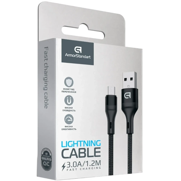 Купить Кабель ArmorStandart AR87 USB to Lightning 3A 1.2m Black (ARM64037) - фото 2