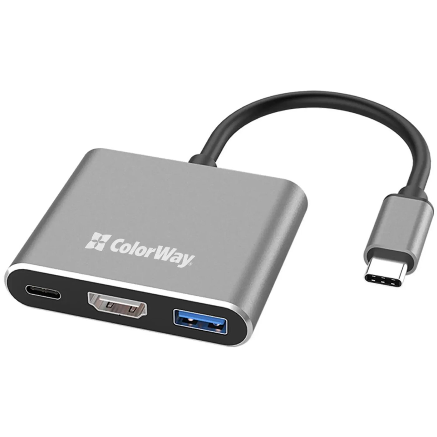 Купити USB-хаб ColorWay 3в1 USB-C - 1USB3.0+USB-C PD100W+HDMI 4К Grey (CW-HUB08) - фото 1
