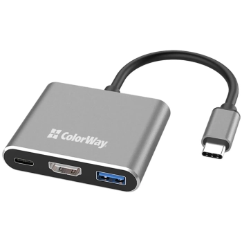 Купити USB-хаб ColorWay 3в1 USB-C - 1USB3.0+USB-C PD100W+HDMI 4К Grey (CW-HUB08) - фото 1