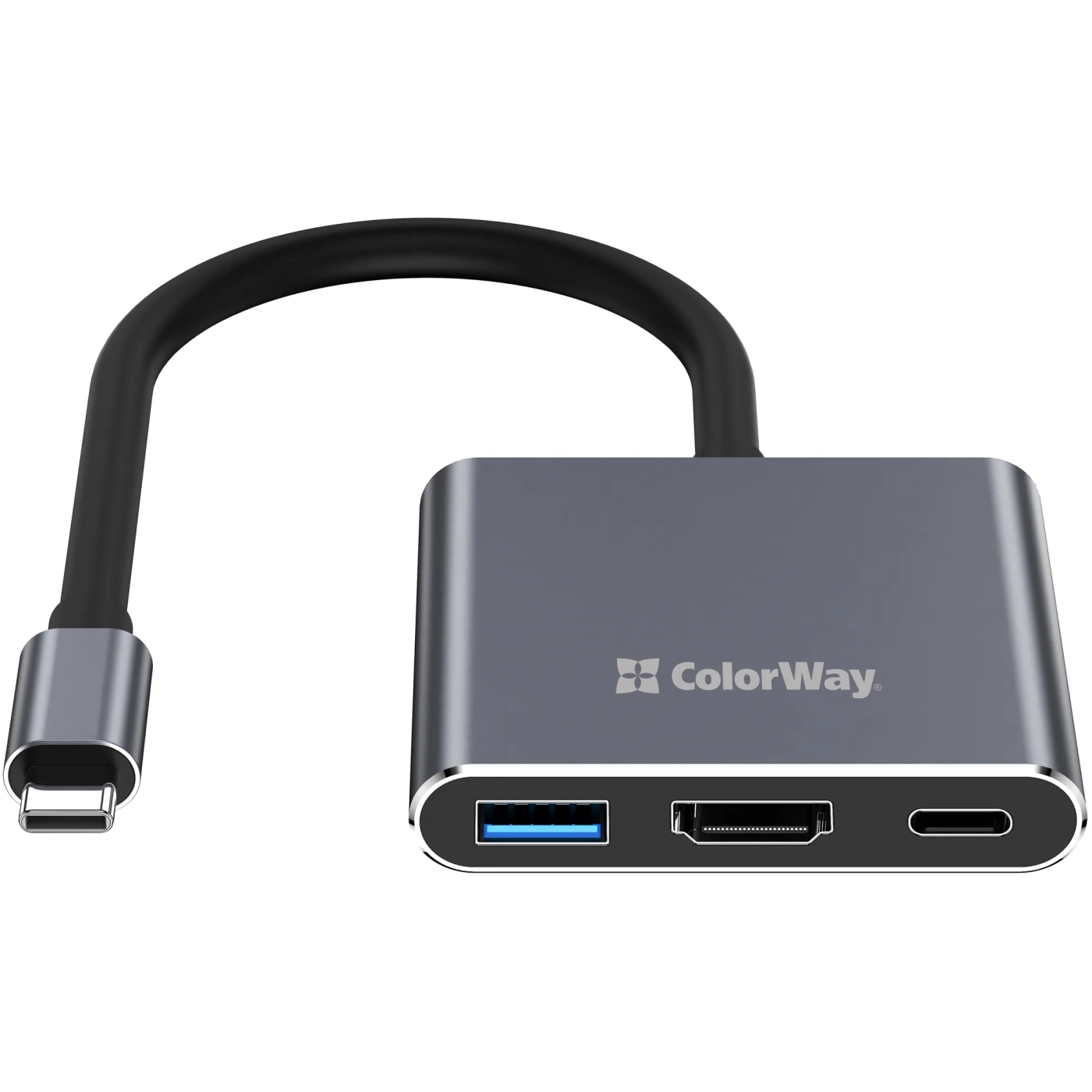 Купити USB-хаб ColorWay 3в1 USB-C - 1USB3.0+USB-C PD100W+HDMI 4К Grey (CW-HUB08) - фото 2
