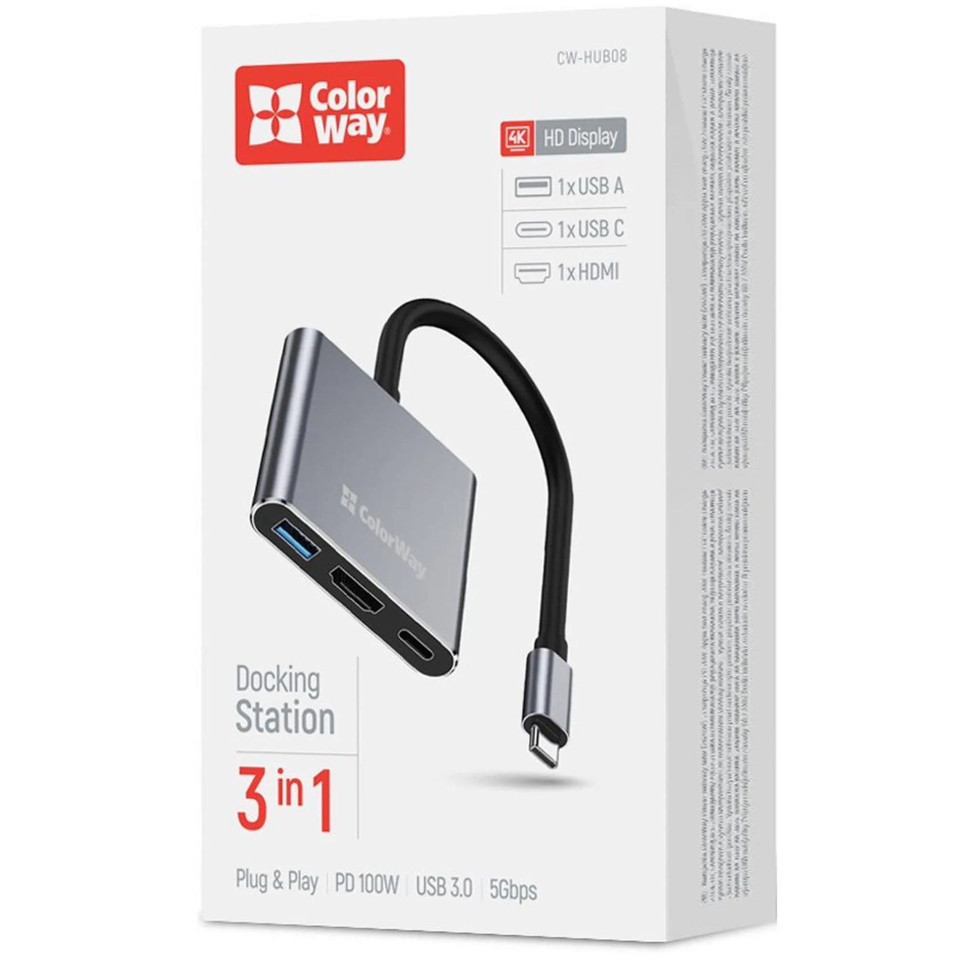 Купити USB-хаб ColorWay 3в1 USB-C - 1USB3.0+USB-C PD100W+HDMI 4К Grey (CW-HUB08) - фото 6