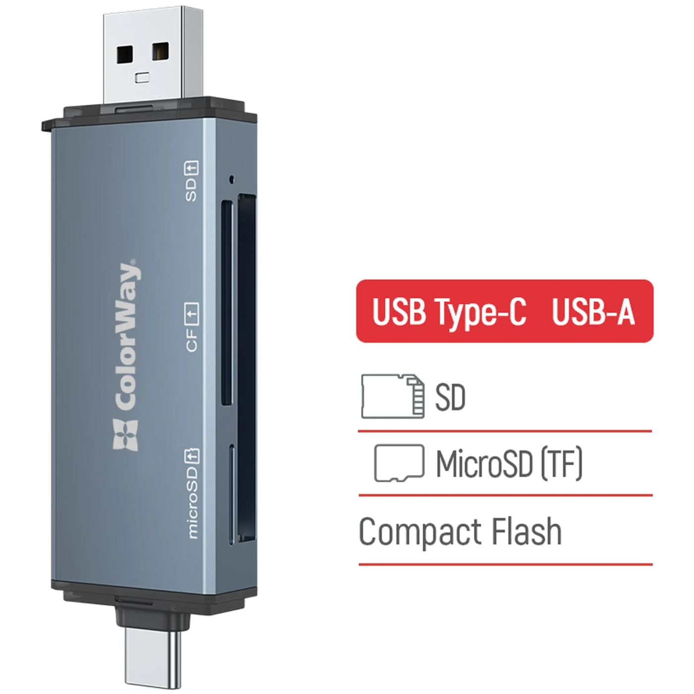 Купити Кардрідер ColorWay USB 2.0/USB-C to CF/SD/MicroSD (CW-CR-01) - фото 4