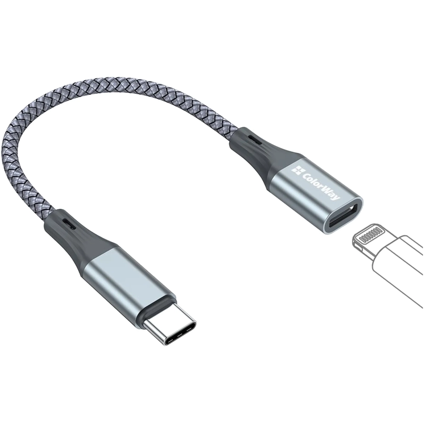 Купити Адаптер ColorWay USB-C To Lightning 17.5 см Grey (CW-AD-CL) - фото 4