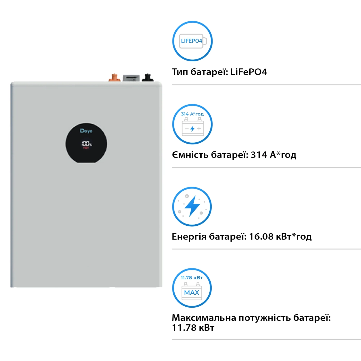 Купить Аккумуляторная батарея DEYE SE-F16-С LiFePO4 LV 51.2v 314Ah 16kwh (SE-F16-С) - фото 3