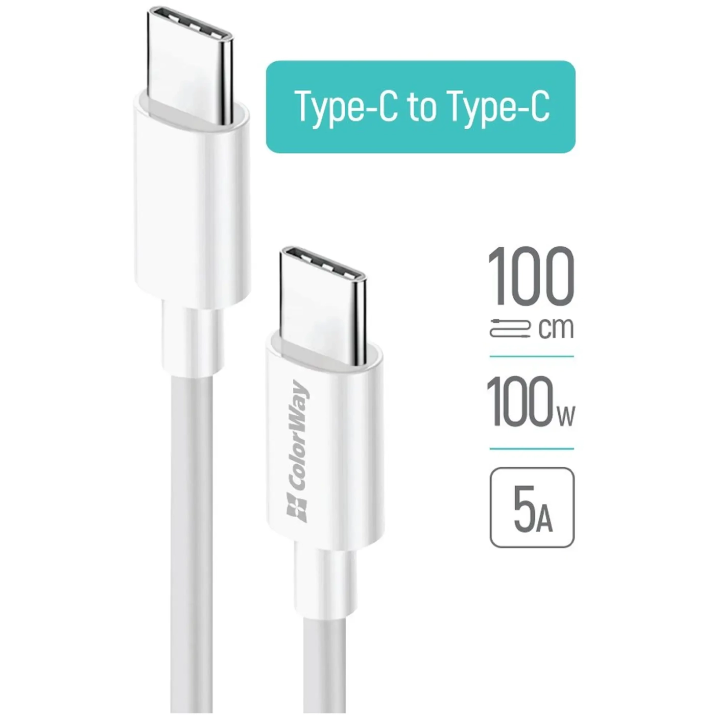 Купить Кабель Colorway USB-C - USB-C 5.0А 1 м White (CW-CBPDCC058-WT) - фото 6