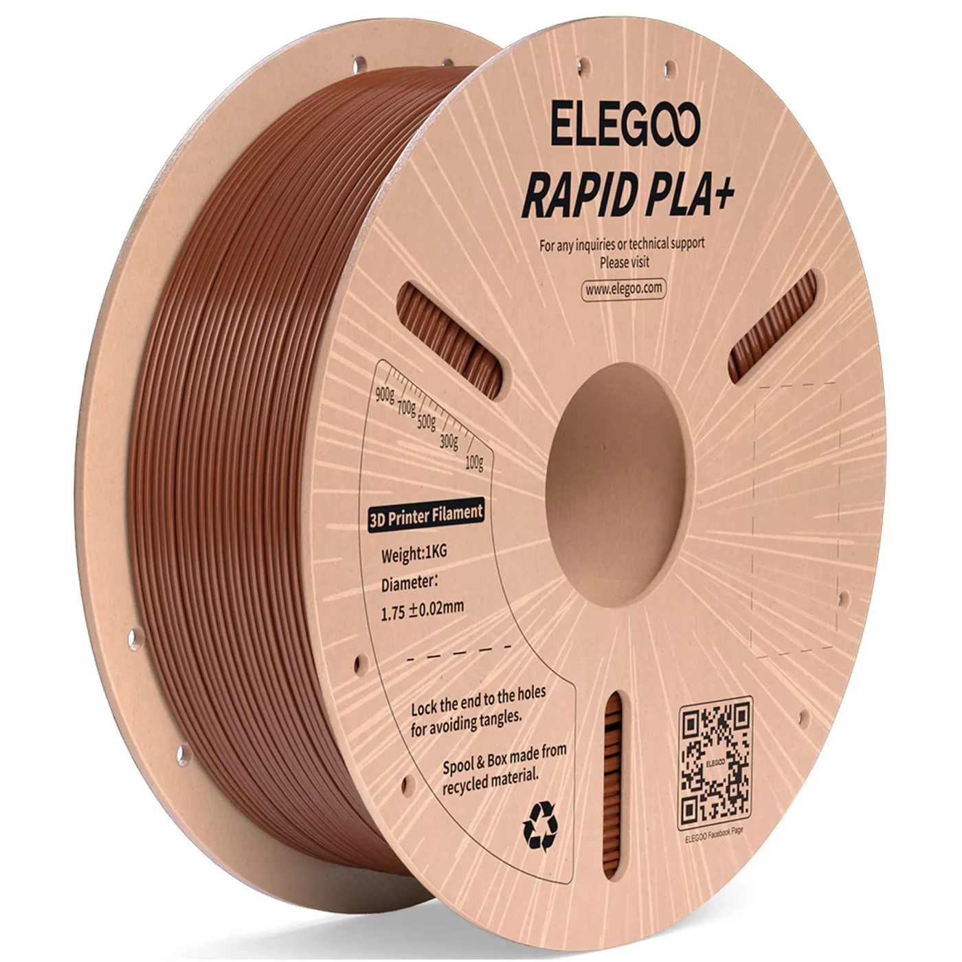 Купить Rapid PLA Plus Filament (пластик) для 3D принтера ELEGOO 1кг, 1.75мм, коричневый (50.203.0313) - фото 1