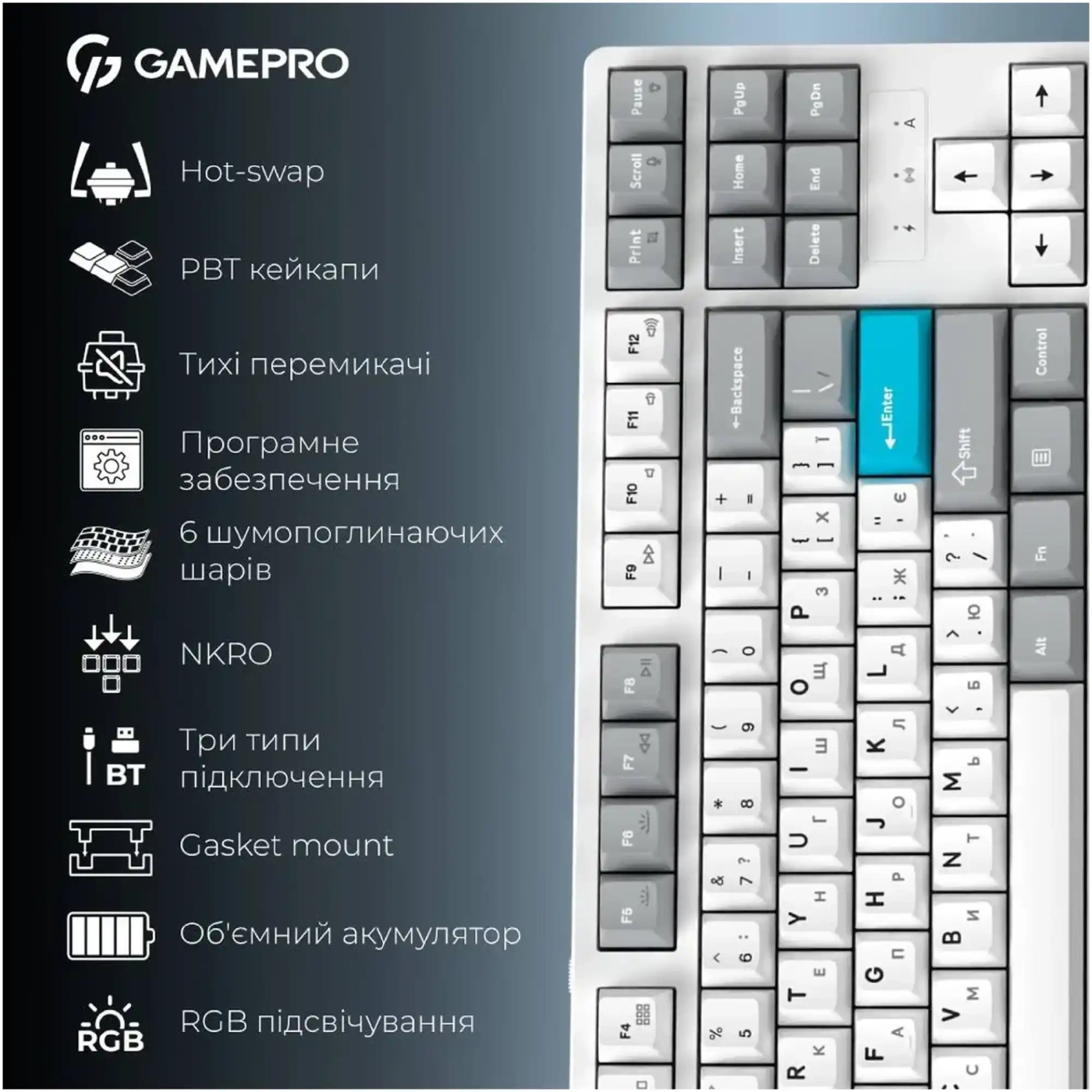 Купити Клавіатура GamePro Asgard Ragnar White (MK285WH) - фото 18