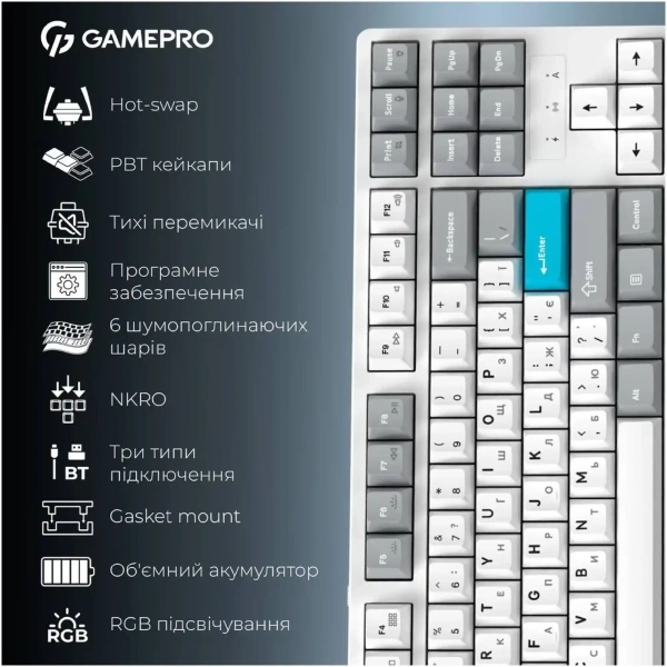 Купити Клавіатура GamePro Asgard Ragnar White (MK285WH) - фото 18