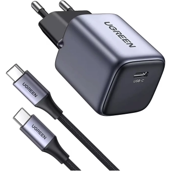 Купить Зарядное устройство UGREEN CD319 Nexode USB-C 30W PD GaN Space Gray + кабель 60W 1m (25257) - фото 1