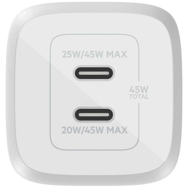 Купити Зарядний пристрій Belkin 45W BoostCharge Pro Dual USB-С GAN PD PPS White (WCH011VFWH) - фото 3